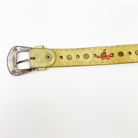 Vintage Sand Castle Leather Gold/Silver Tone Coin Motif Studded Belt - Picture 7 of 8